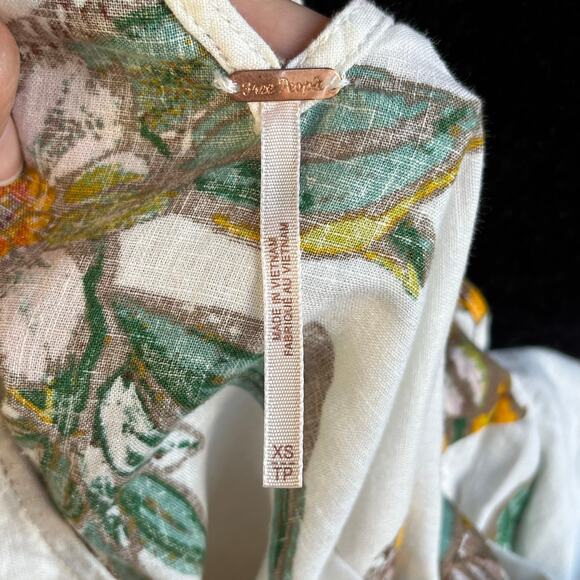 Free People Summer In Tulum Tunic Top White Floral Linen Blend Size XS - Picture 7 of 9